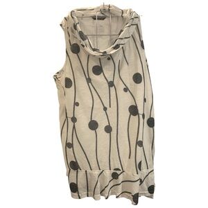 Tango Mango Gorgeous Cowl Neck Abstract Wavy Line Grey White Tank Top Blouse